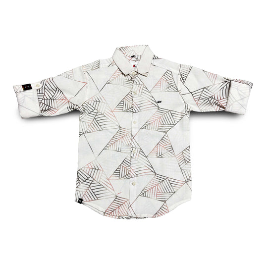 White Geometric Shirt Full Sleeve