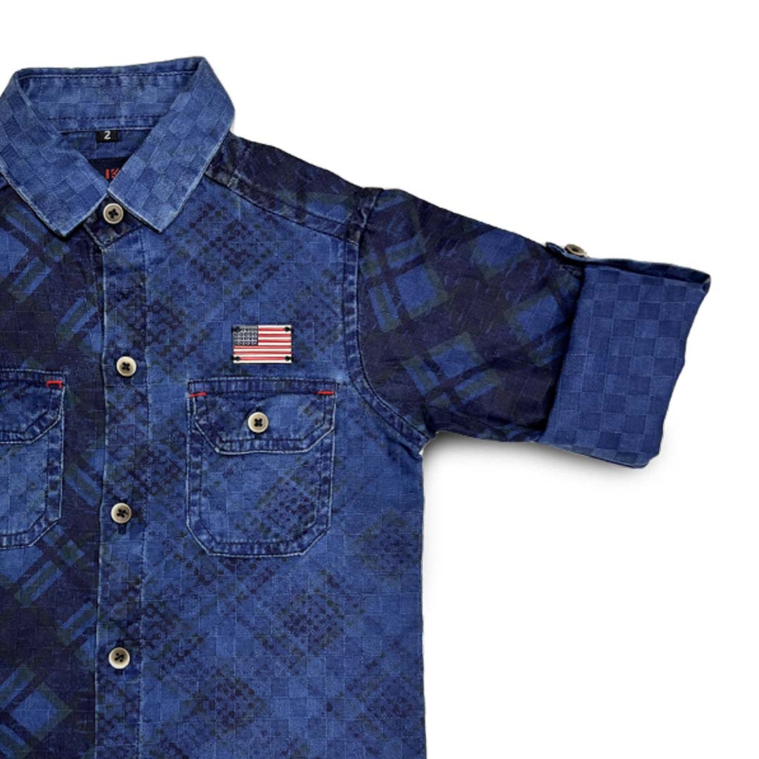 Blue Denim Shirt Full Sleeve Cloud Brust Double Pocket