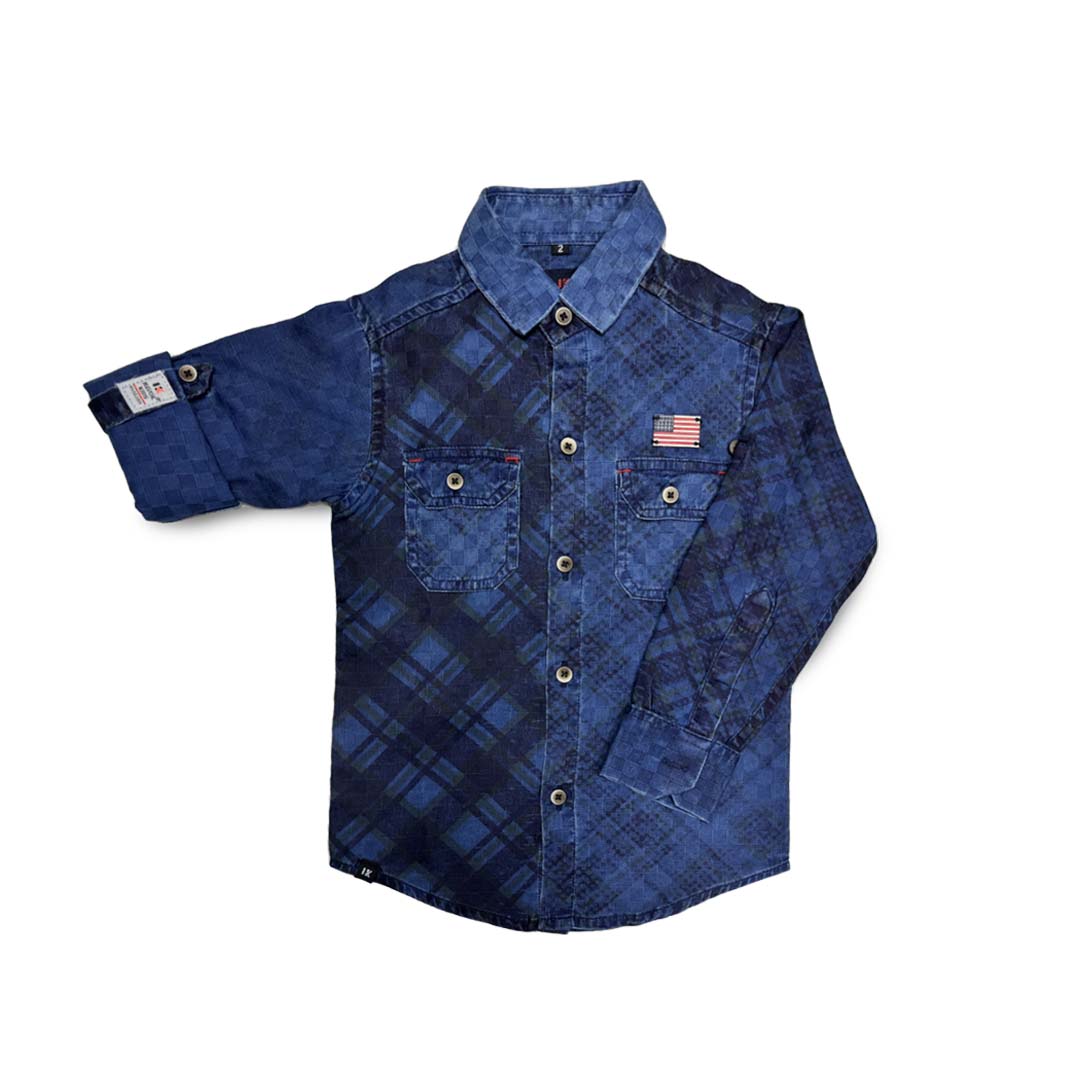 Blue Denim Shirt Full Sleeve Cloud Brust Double Pocket