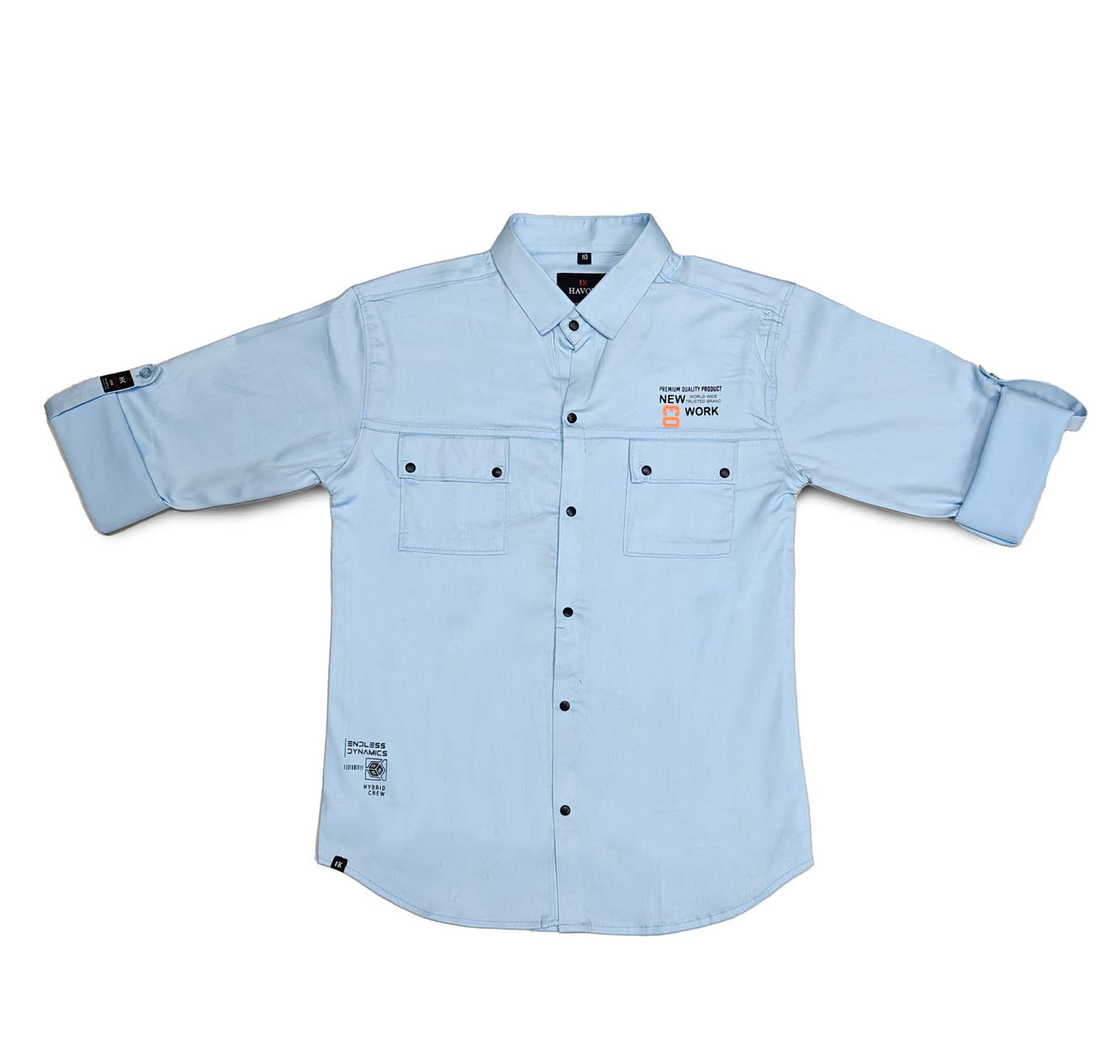 Sky Blue Boys Shirt With Tshirt Collar Shirt with Snap Button
