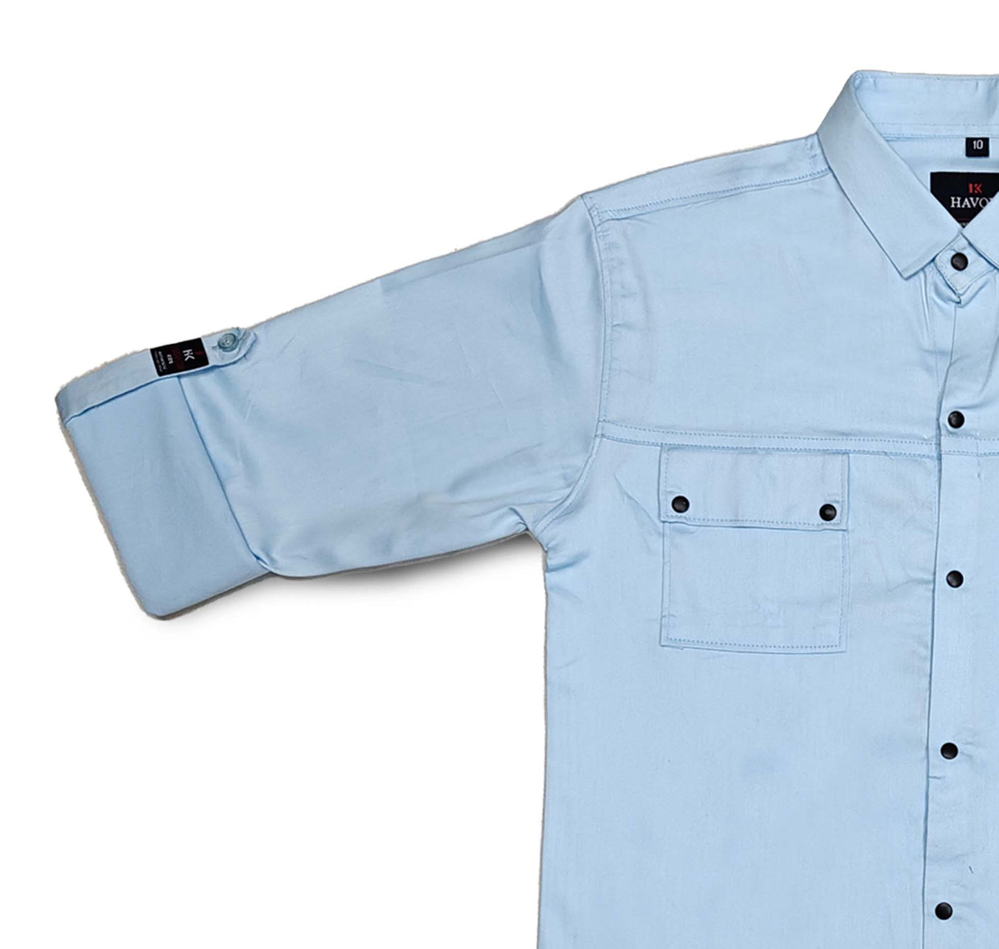 Sky Blue Boys Shirt With Tshirt Collar Shirt with Snap Button