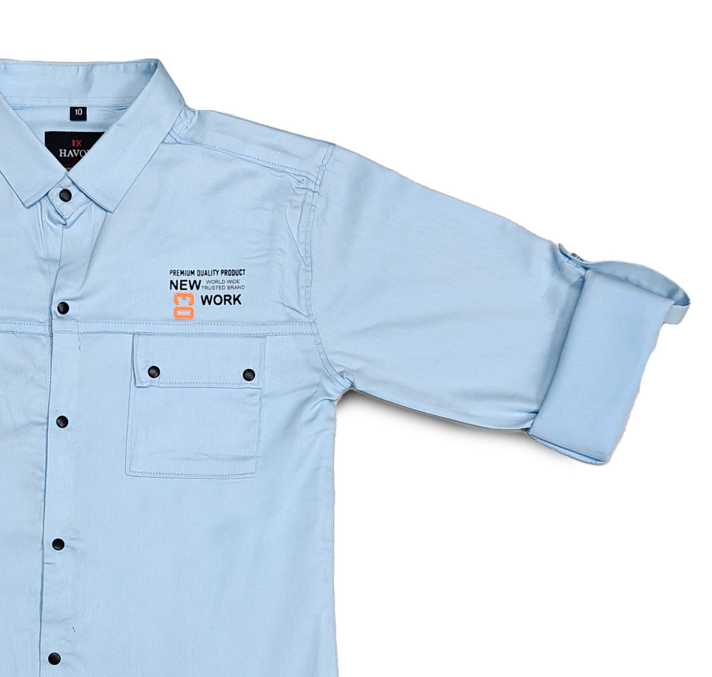 Sky Blue Boys Shirt With Tshirt Collar Shirt with Snap Button