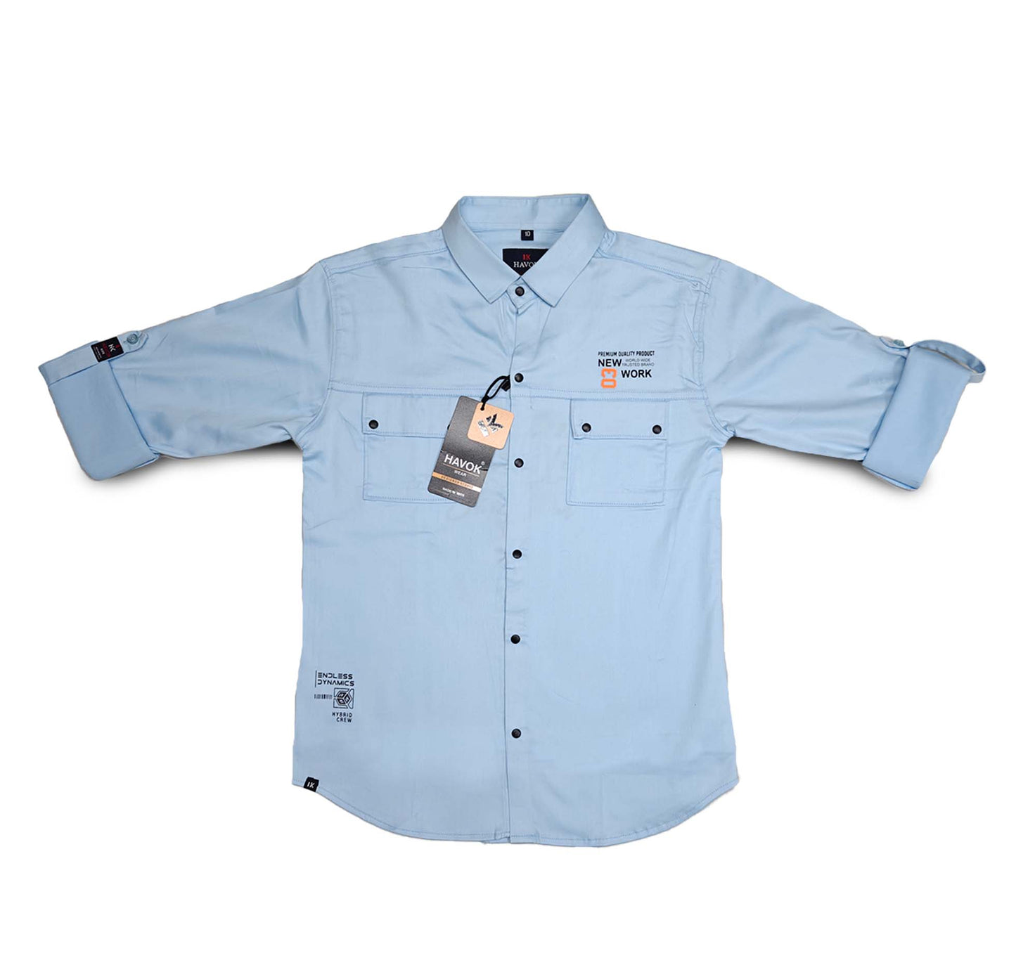 Sky Blue Boys Shirt With Tshirt Collar Shirt with Snap Button