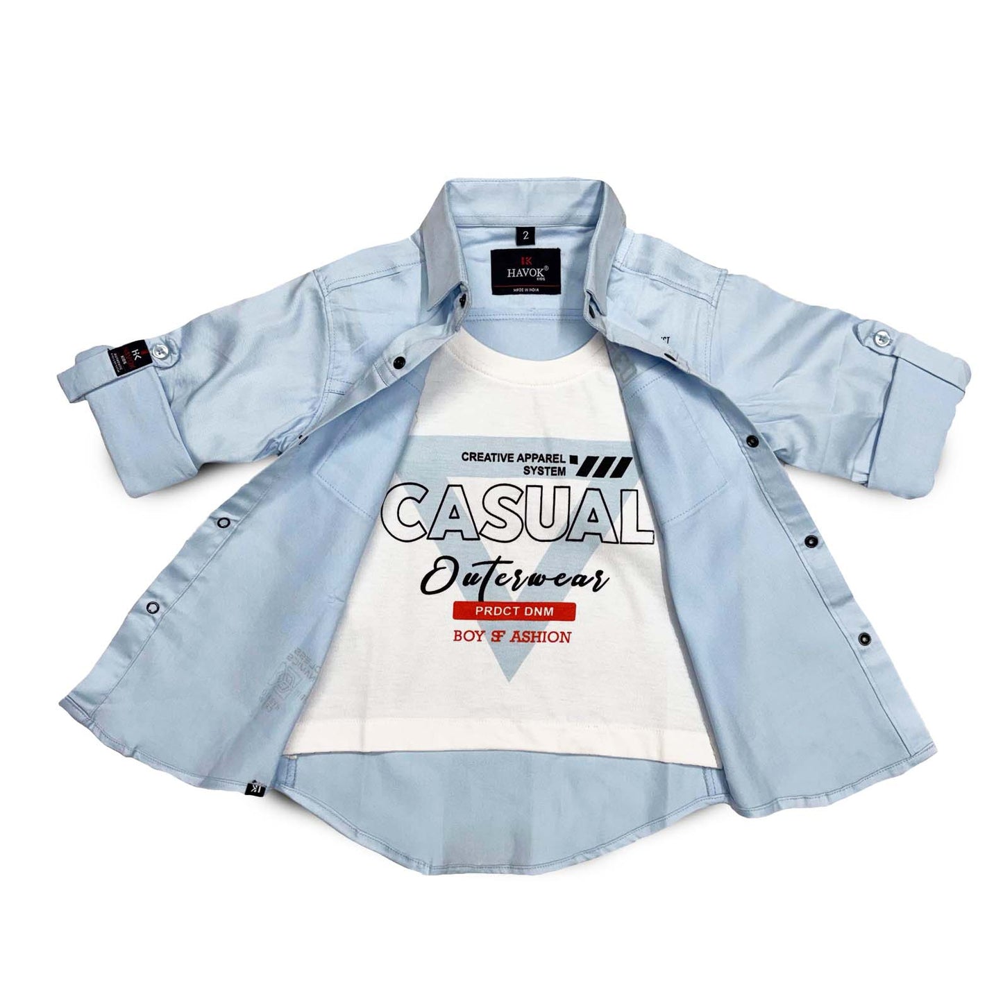 Sky Blue Boys Shirt With Tshirt Collar Shirt with Snap Button