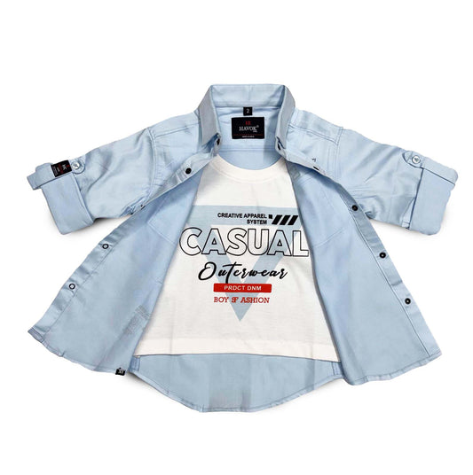 Sky Blue Boys Shirt With Tshirt Collar Shirt with Snap Button