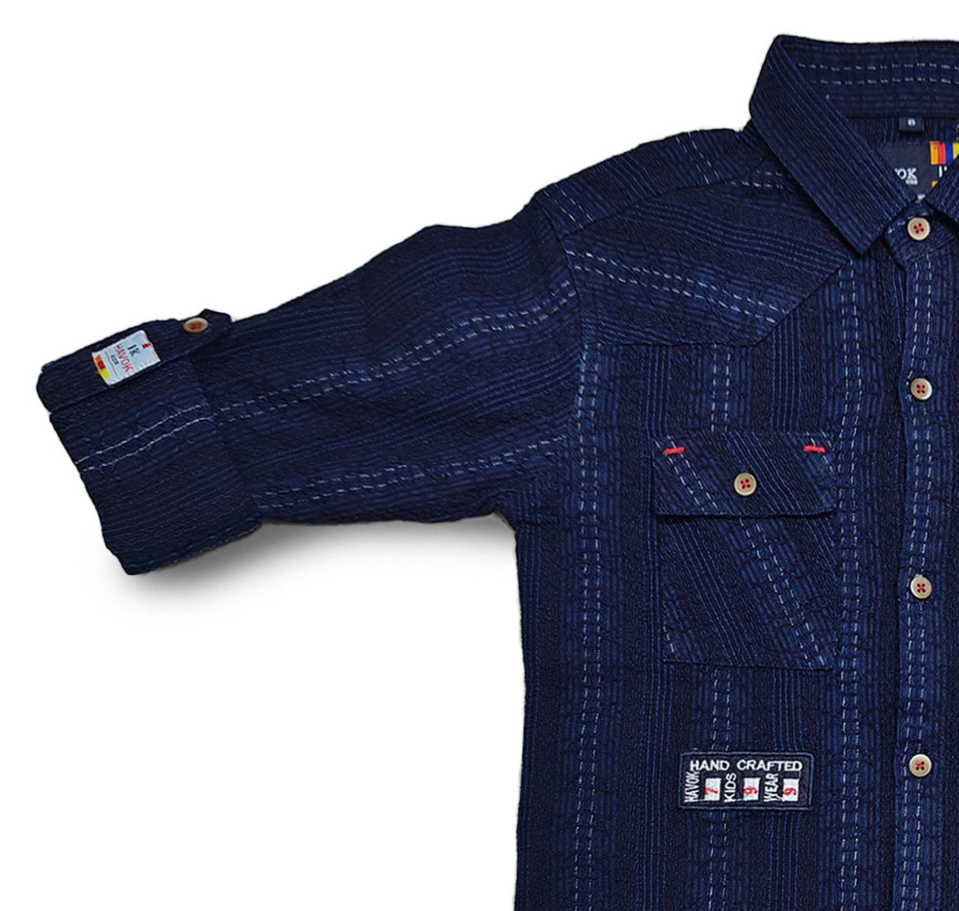 Navy Blue Corduroy Button-Down Shirt, Hand Crafted, Roll-up Sleeves
