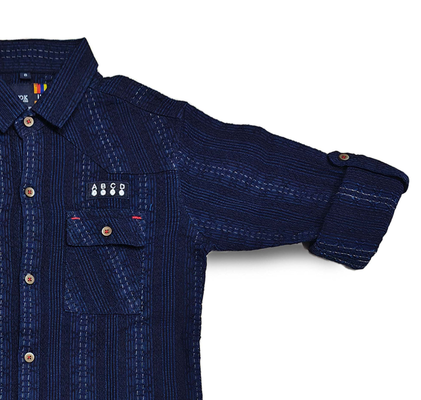 Navy Blue Corduroy Button-Down Shirt, Hand Crafted, Roll-up Sleeves
