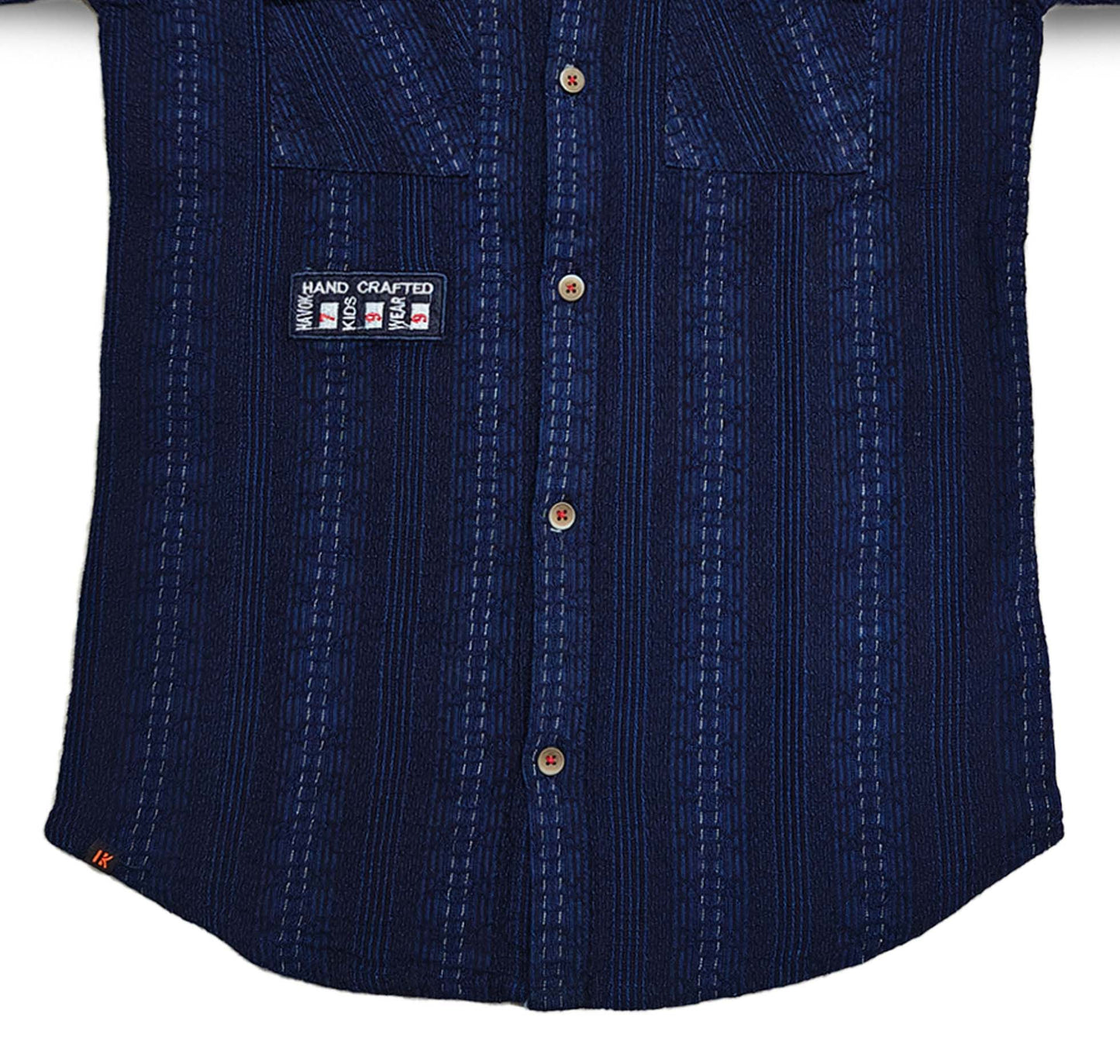 Navy Blue Corduroy Button-Down Shirt, Hand Crafted, Roll-up Sleeves
