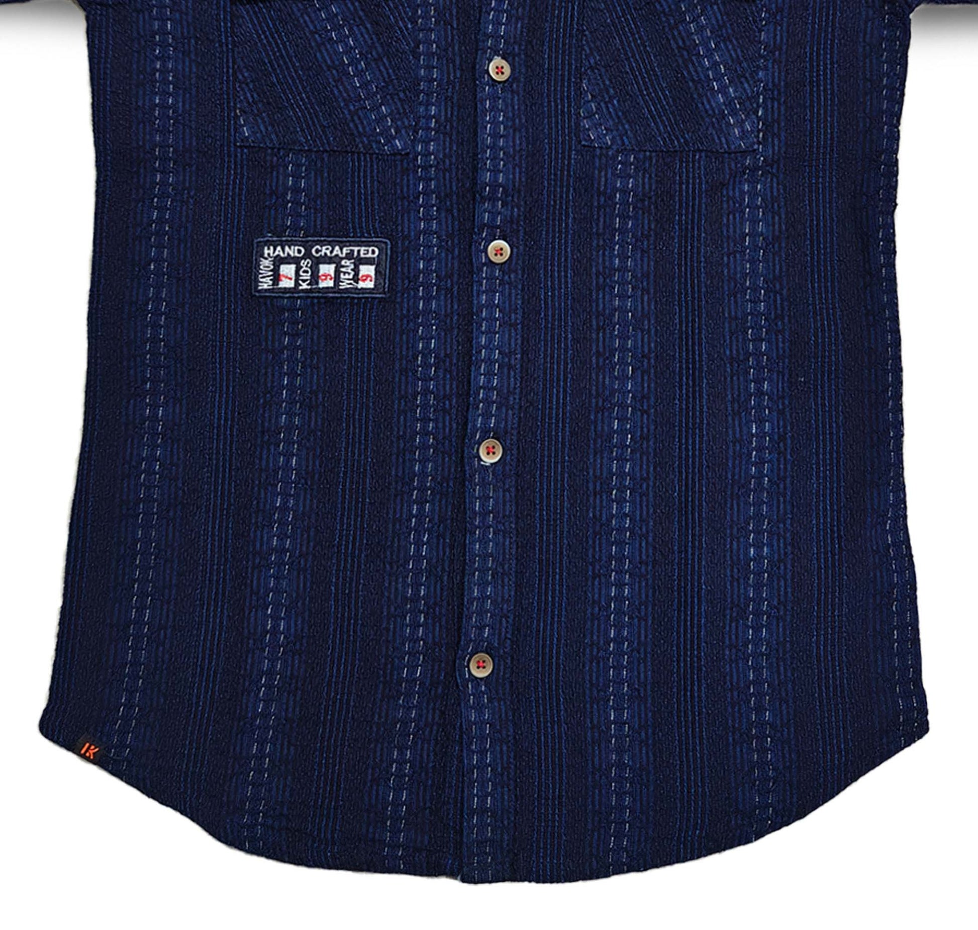 Navy Blue Corduroy Button-Down Shirt, Hand Crafted, Roll-up Sleeves
