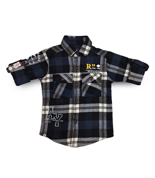 Navy Blue and Grey Button-Down Green Shirt Full Sleeve Spread Collared Boy