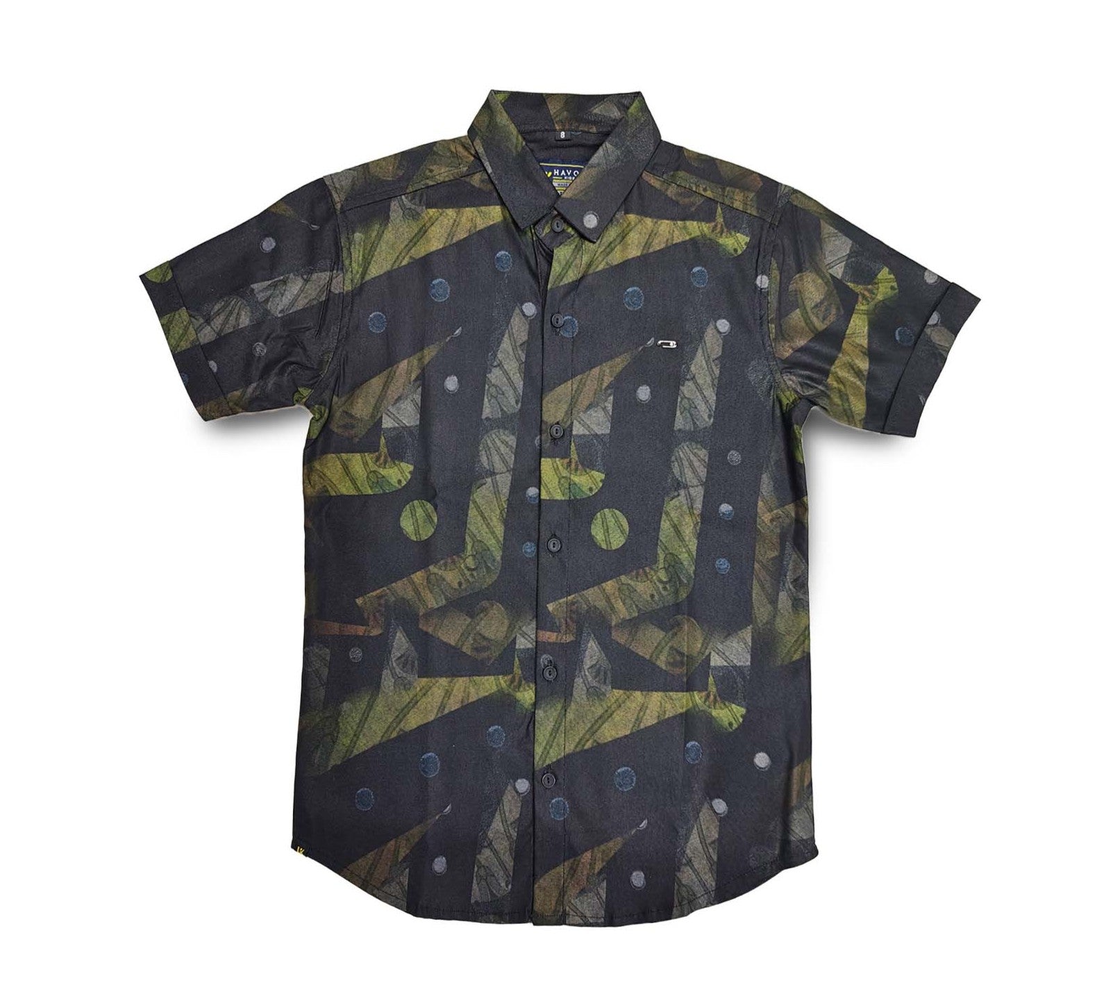 Olive Green Tropical Leaf Print Full Sleeve Button Down Boys Shirt