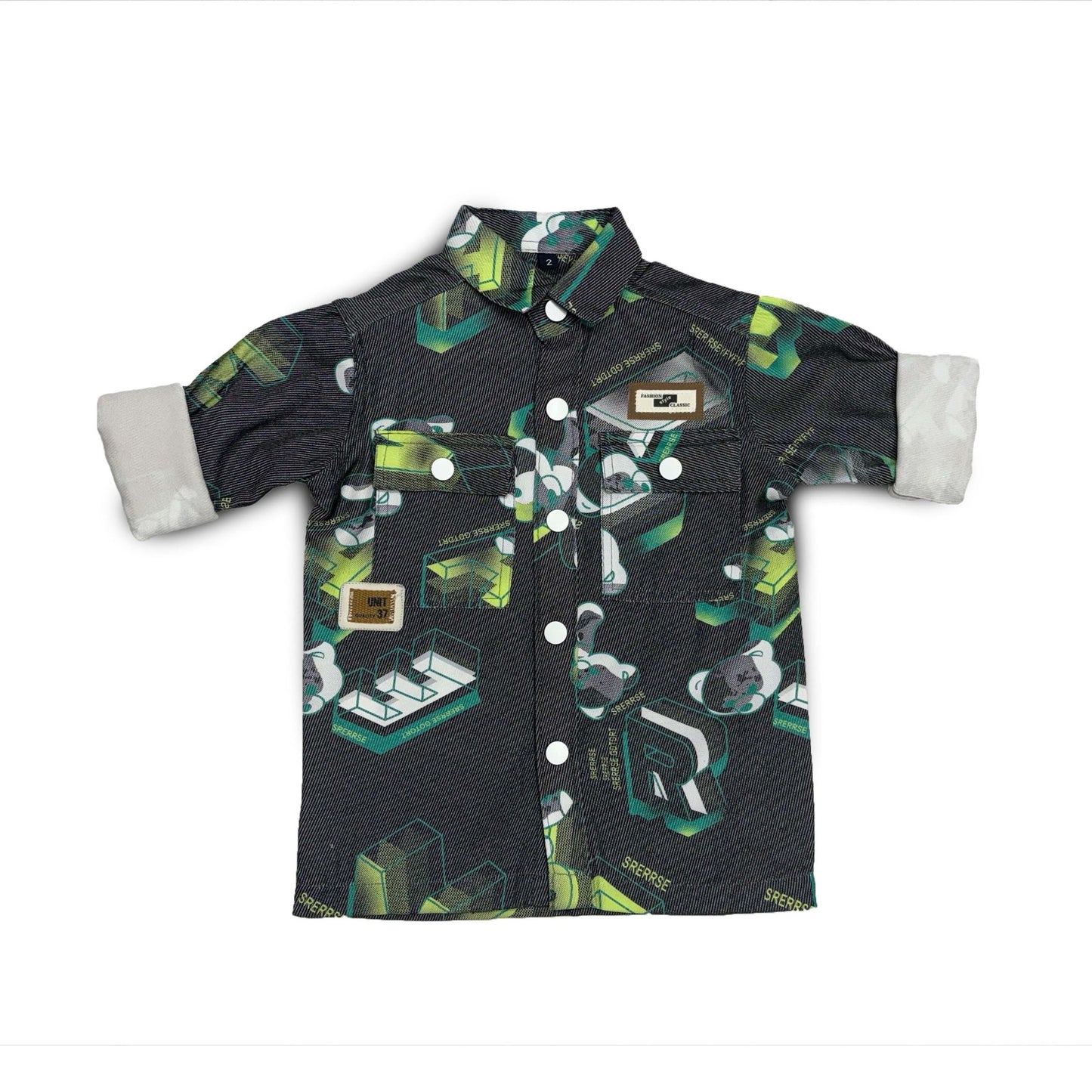 kids Graphic Green Shirt Full Sleeve