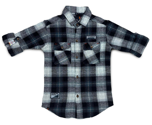 Plaid Checked Shirt Black and Grey Button-Down Full Sleeve
