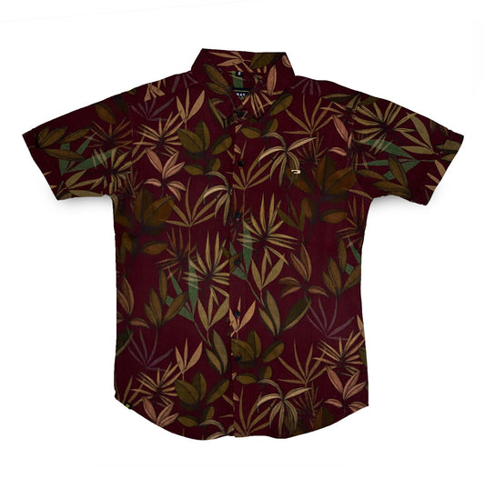 Burgundy Shirt For Boys Full Sleeve Tropical Floral Print Shirt