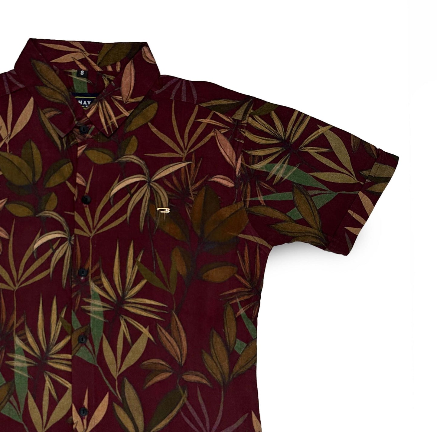Burgundy Shirt For Boys Full Sleeve Tropical Floral Print Shirt