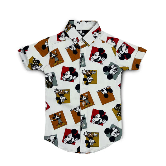White and Light Blue Short Sleeve Casual Shirt for Kids