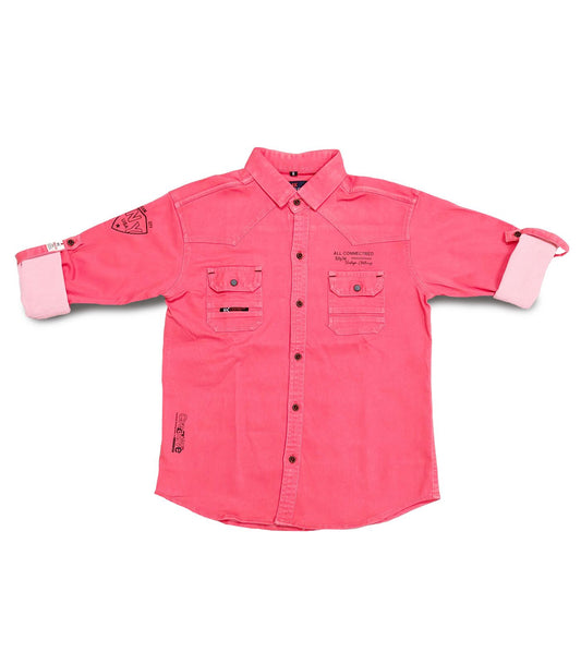 Pink Double Chest Pockets Full sleeve Shirt 