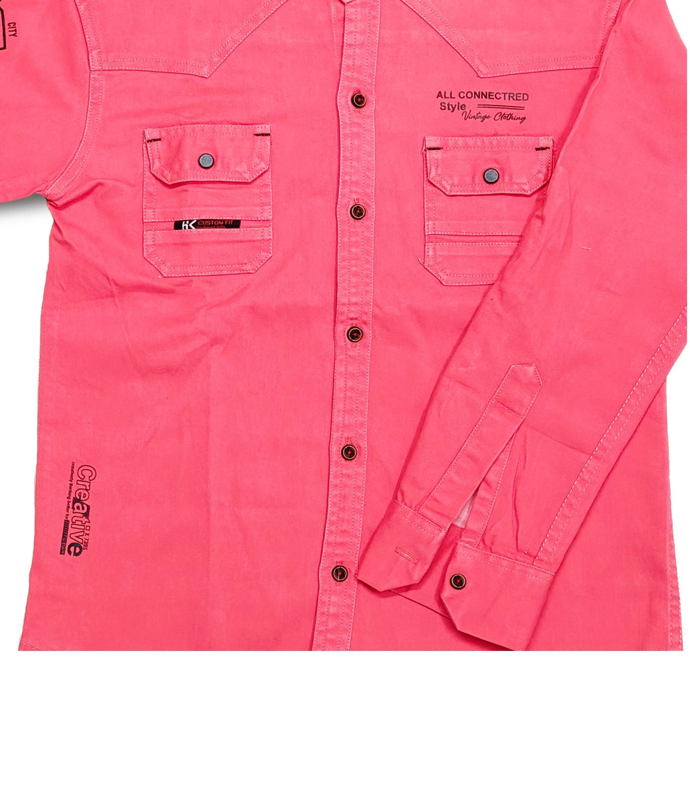 Pink Double Chest Pockets Full sleeve Shirt 