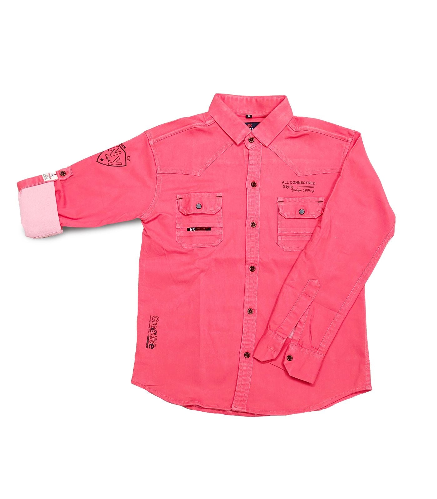 Pink Double Chest Pockets Full sleeve Shirt 