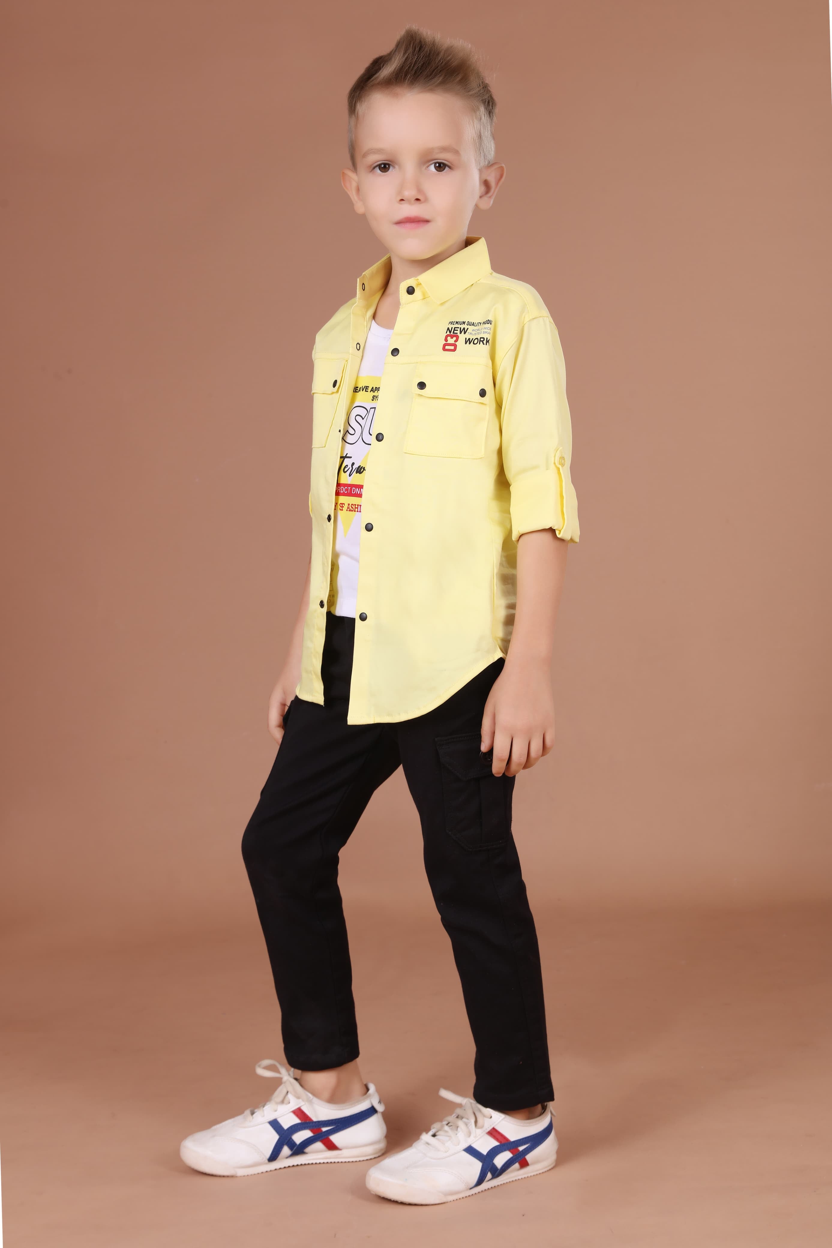 Havok Kids Boys Snap Button-Down Yellow With Tshirt Printed Shirt