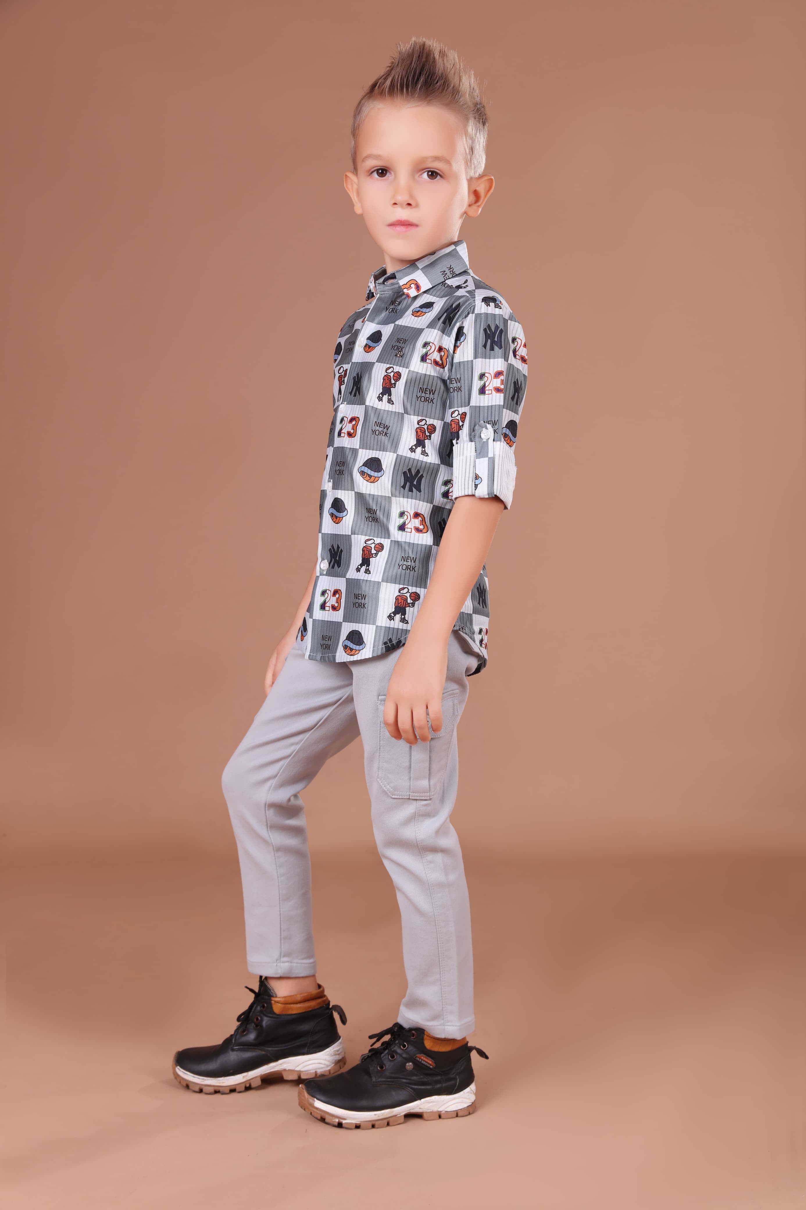 Havok Boys Grey Checkered Shirt