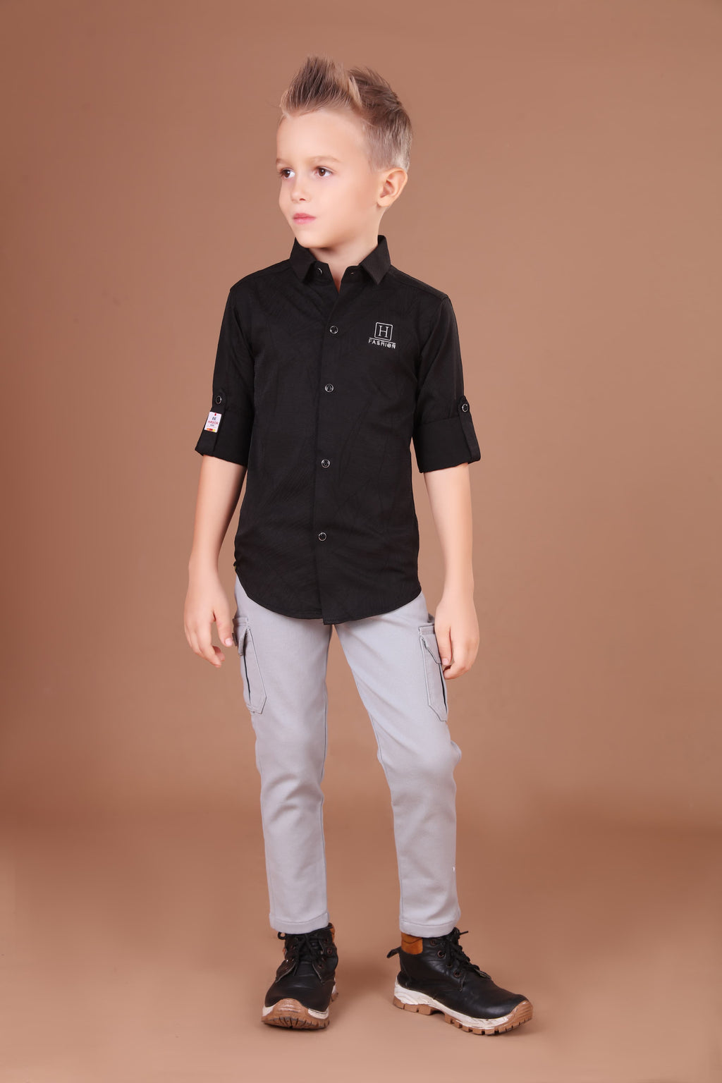 Havok Boys H Logo Black Textured Cotton Shirt