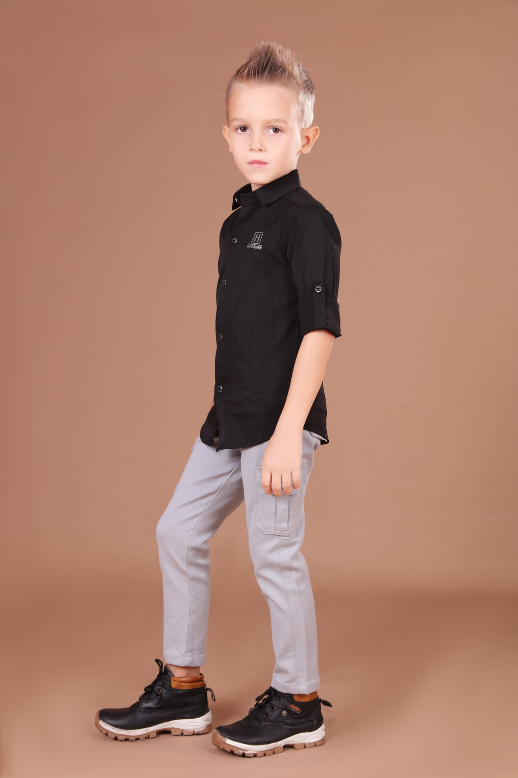 Havok Boys H Logo Black Textured Cotton Shirt