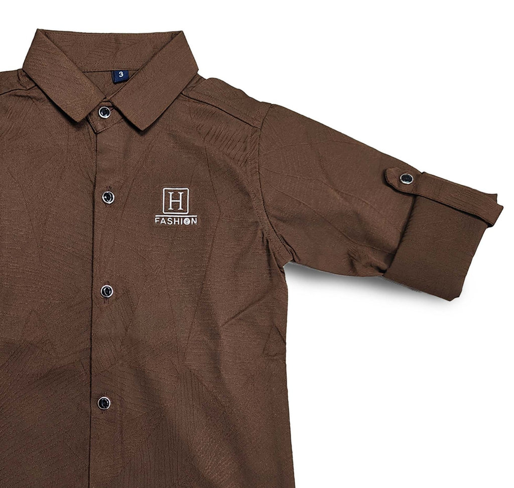 Havok Boys H Logo Brown Textured Cotton Shirt