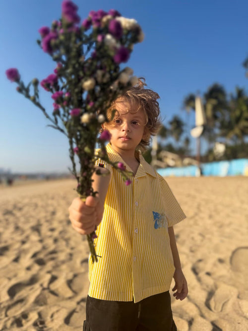 Boys' Yellow Striped with printed motifs Shirt Havok Kids